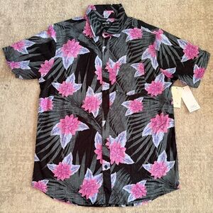 Hurley Black Shirt with Pink and Purple Floral Design